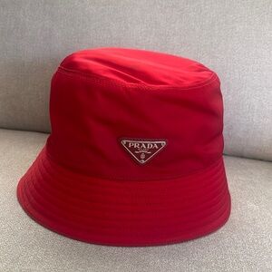 Prada Bucket Hat. Red with red logo.
